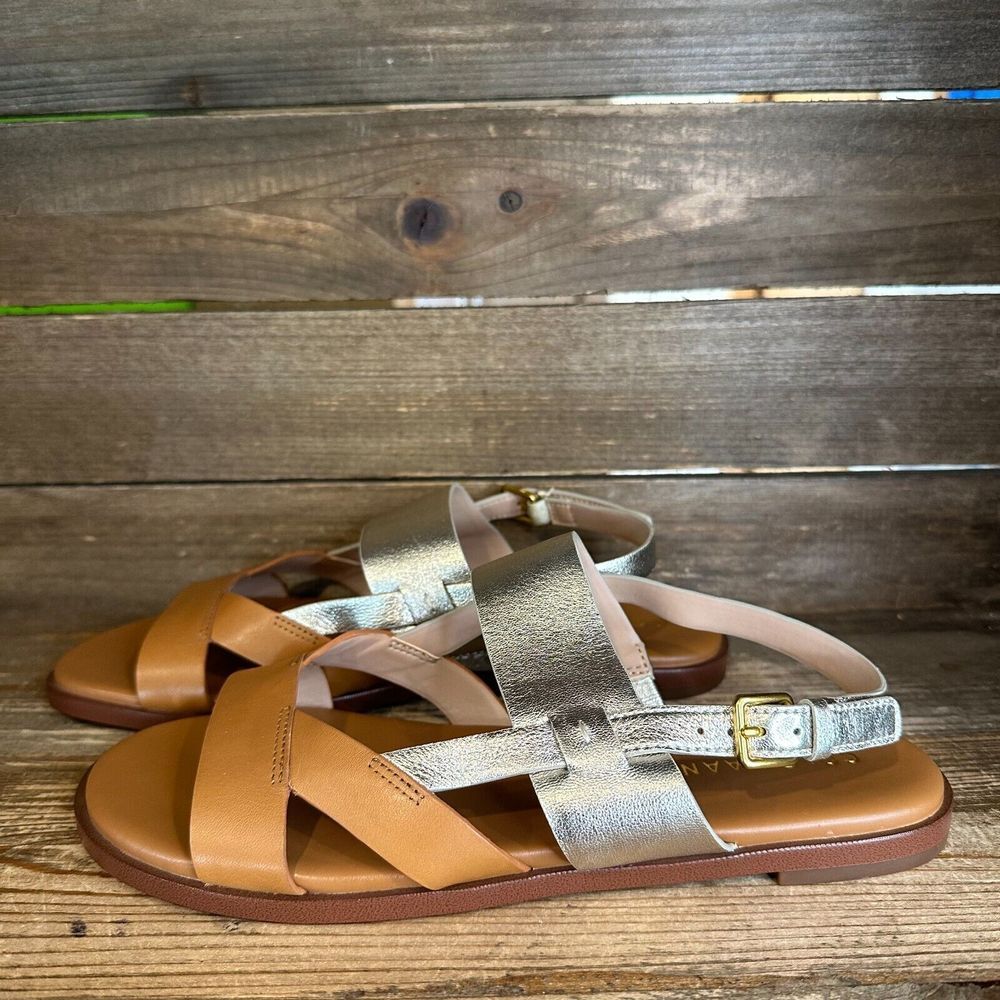 New Womens Cole Haan Fawn Brown Gold Leather Strappy Slingback Sandals Size‎ 7 B - Picture 2 of 6